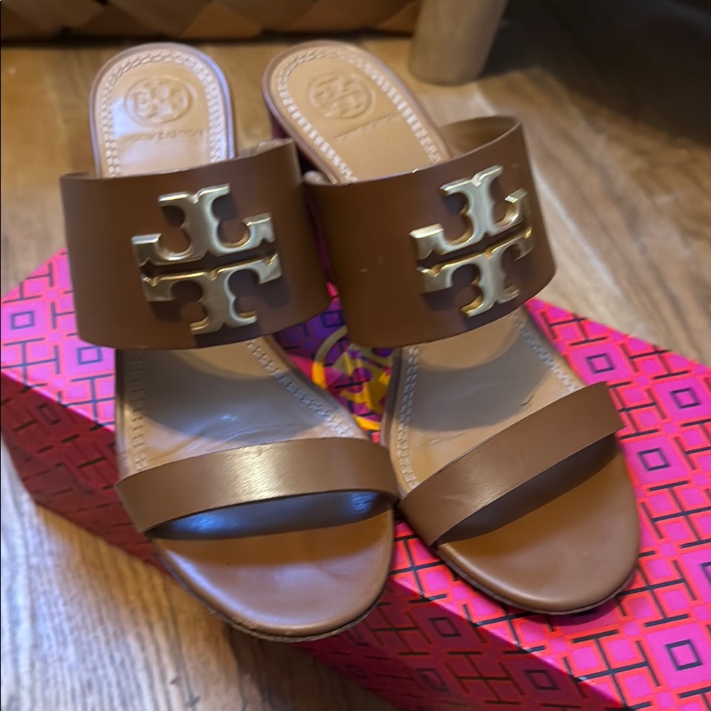 Tory Burch Brown Leather Slide Sandals